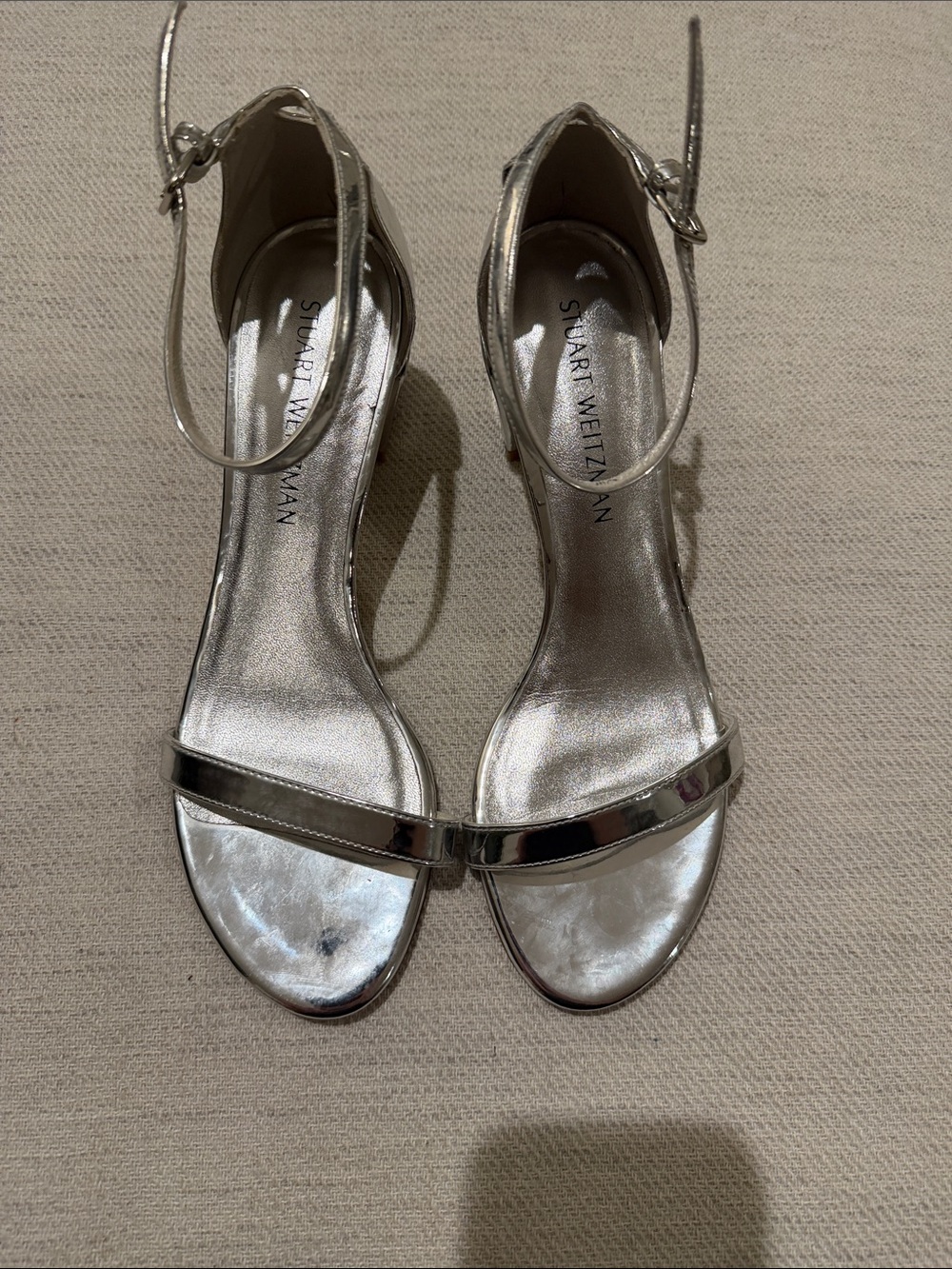 Stuart Weitzman Silver Ankle-Strap Sandals size 8